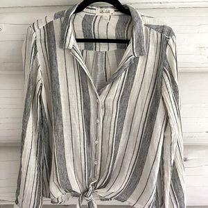 Bella Dahl - Long Sleeve Linen Tie Front Blouse, Size XS